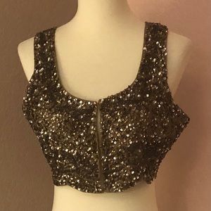 Thistlepearl Revolve bronze sequin beaded holiday nye cropped vest size S GUC
